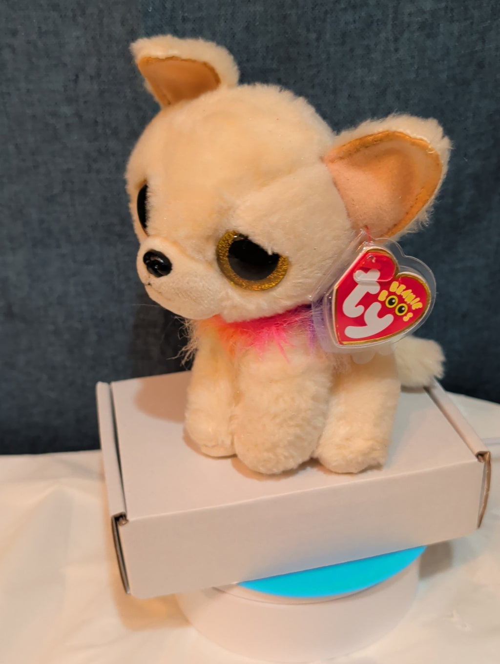 Ty Beanie Boos Chewey Chihuahua Rainbow Collar Gold Glitter Eyes 6" Plush