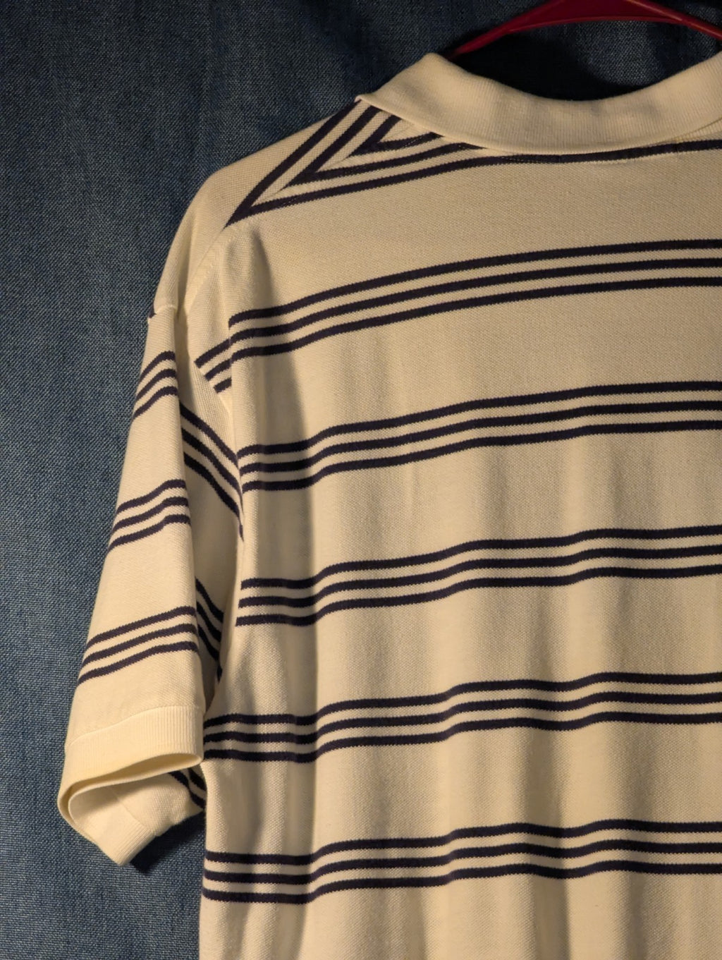 Vintage 90s Polo Ralph Lauren Shirt Men's Large Cream Navy Stripe 