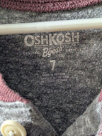 OshKosh B'gosh Boys Shirt Size 7 Henley Raglan Gray Maroon Varsity Stripe