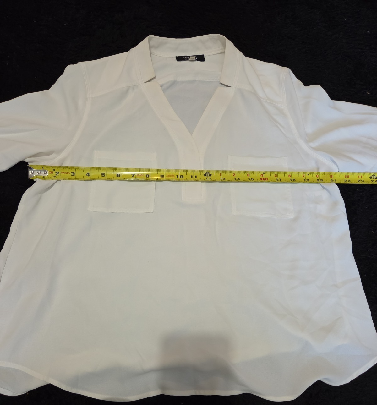 Nine West Blouse White Pocket Split Neck Career Top Gently Used Size PXL