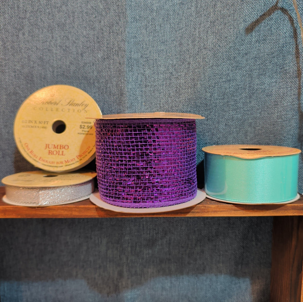 Robert Stanley Ribbon Lot 4 Purple Teal Silver Mesh Wired Craft Destash