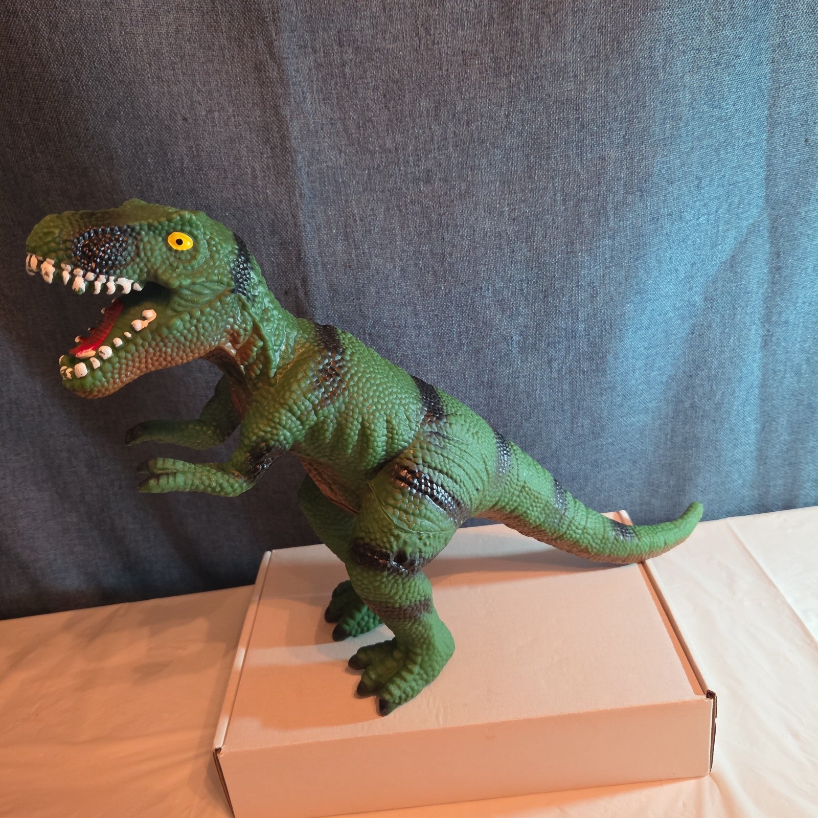 T-Rex Dinosaur Toy Soft Rubber Vinyl Tyrannosaurus Rex Green Black Stripe Figure
