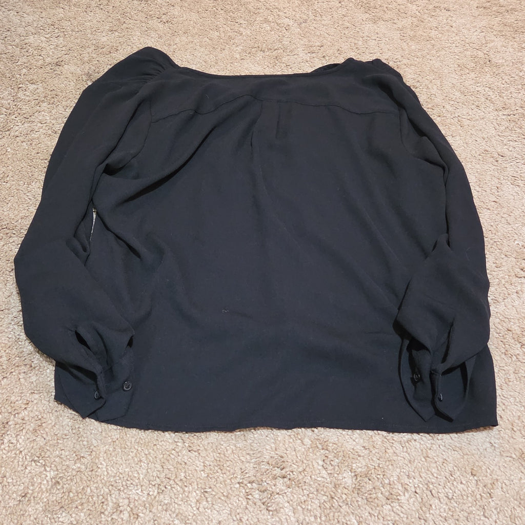 Apt 9 Black Blouse Womens XL V-Neck Roll Tab Sleeve Lightweight Shirt Casual Top