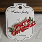 Merry Christmas Brooch Red Enamel Rhinestone Holiday Pin NWT