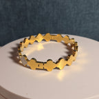 Hinged White Clover Bangle Bracelet Gold Tone Enamel