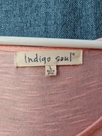 Indigo Soul Boho Tunic Top Large Pink Rayon Crochet Lace Sharkbite Hem Lagenlook