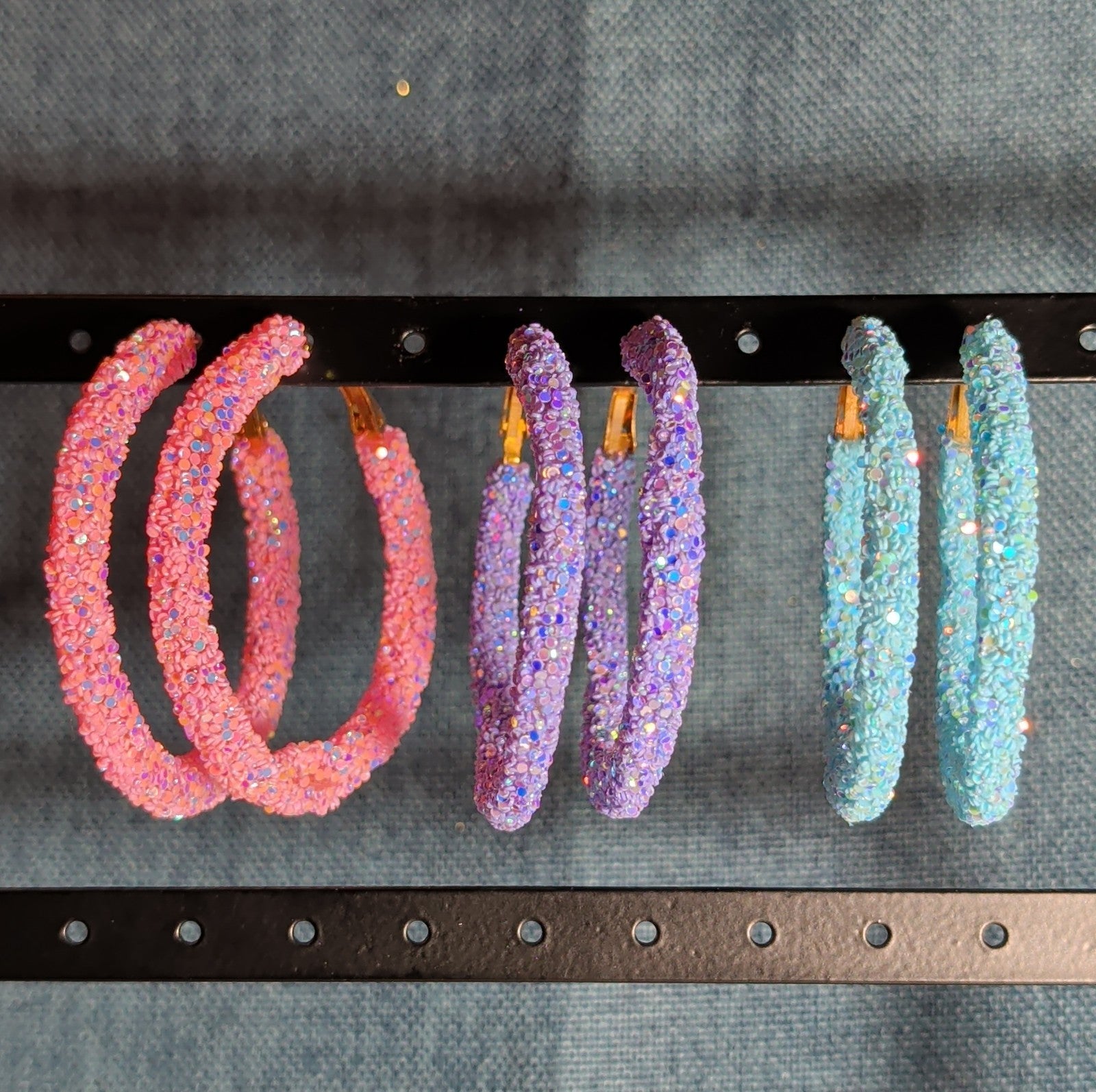 2" Sparkle Glitter Hoop Earrings 3 Pair Set Y2K