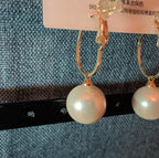 HS DP Fashion Pearl Drop Hoop Earrings 14K Gold Plated S925 Post Classic