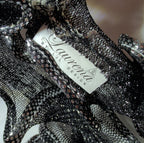 Laurena by LJL Metallic Lace Scarf Wrap Silver Black Ruffled Boho NWT 63x23