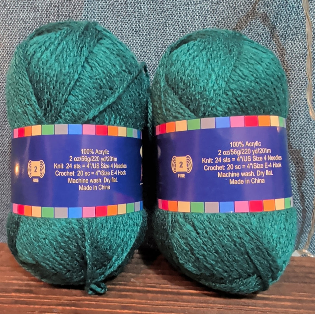 Herrschners Afghan Yarn 2 Ply Deep Teal Acrylic 2 Skein Lot