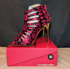 RedKiss Summerdance High Heels Size 9 Pink Black Caged Booties Stiletto Boxed