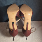 Jessica Simpson Wine Snakeskin Pumps 9M Ankle Strap Pointed Toe Zipper Heels 40