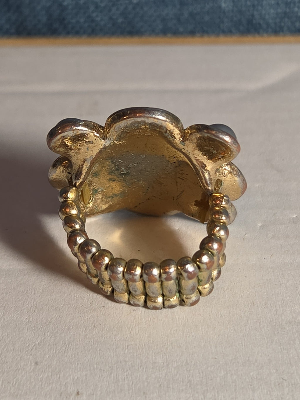 Sarah Coventry Pearl Rhinestone Flower Ring Vintage  Adjustable