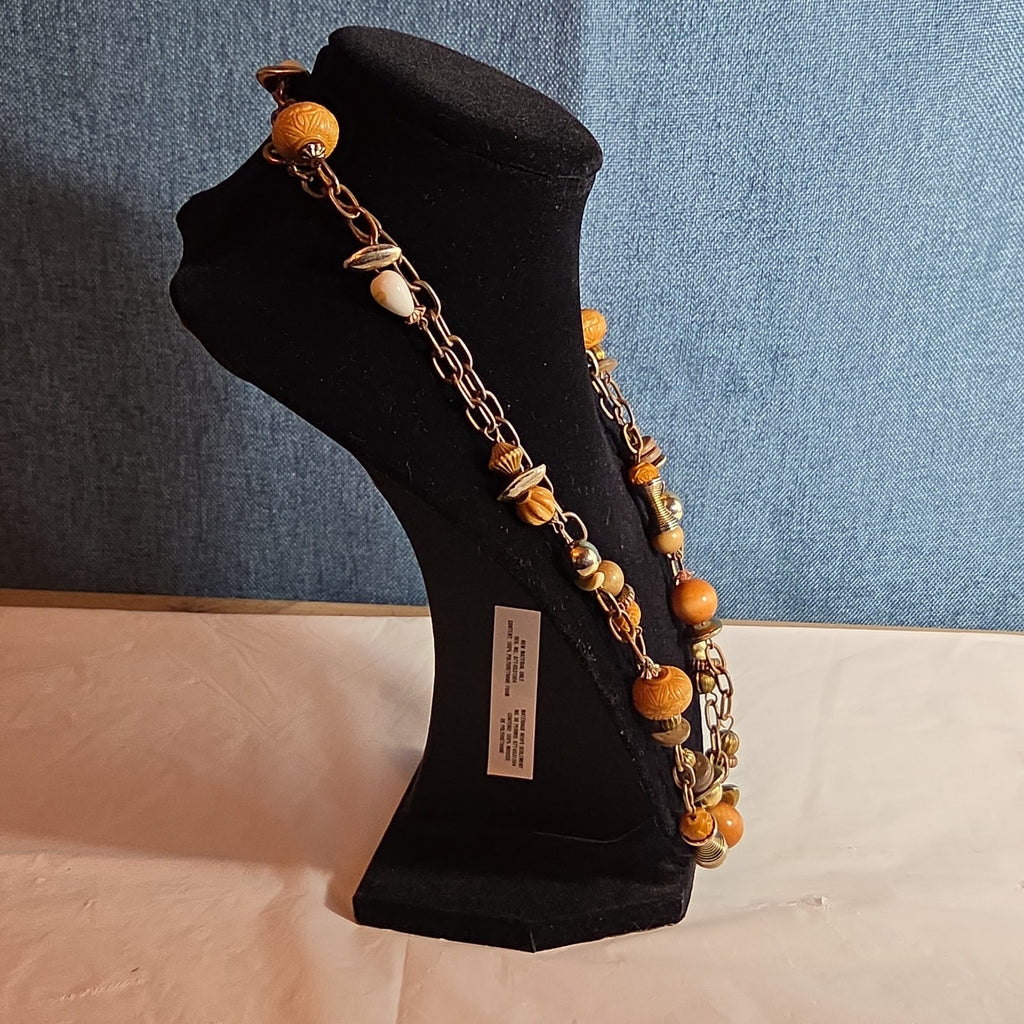 Earth Tone Bead Coppertone Chain Necklace Boho 70s Vibe