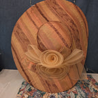 Ashro Wide Brim Derby Hat Peach Striped Mesh Flower