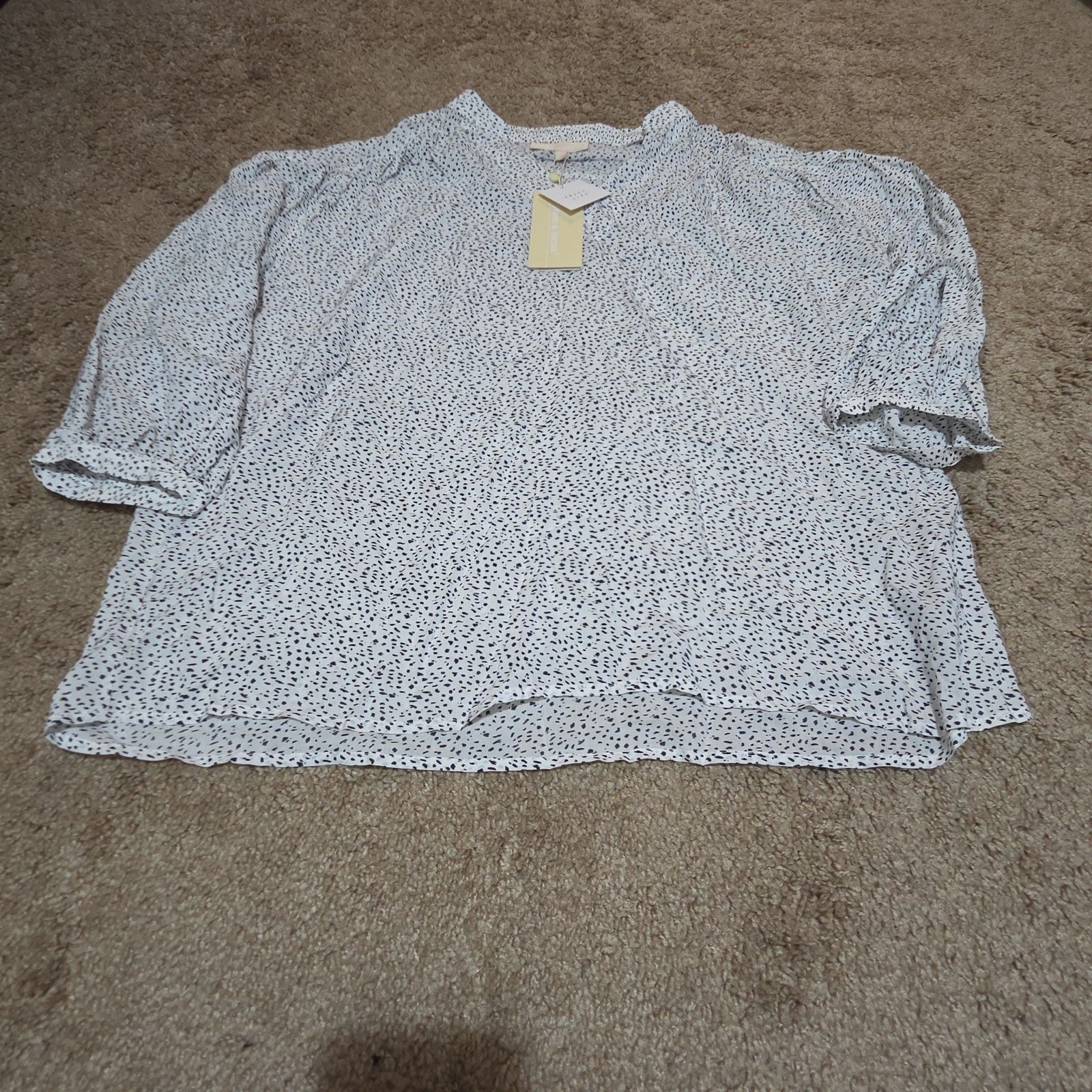 Grand & Greene Blouse Womens XL Speckled Print V-Neck Long Sleeve NWT Shirt