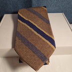 J.Z. Richards Silk Tie Edwards Michigan Brown Blue Stripe Frayed As Is Vest Tie
