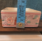 Vintage Pink Floral Porcelain Square Trinket Box Grandmillennial PreOwned