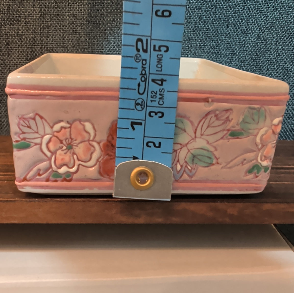 Vintage Pink Floral Porcelain Square Trinket Box Grandmillennial PreOwned