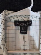 Rachel Zoe Open Front Blazer Women's S White Black Check 3/4 Sleeve Ruche Size L