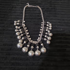 Chunky Silver Bib Statement Necklace Black Cube Cascading Collar Choker Punk Mod