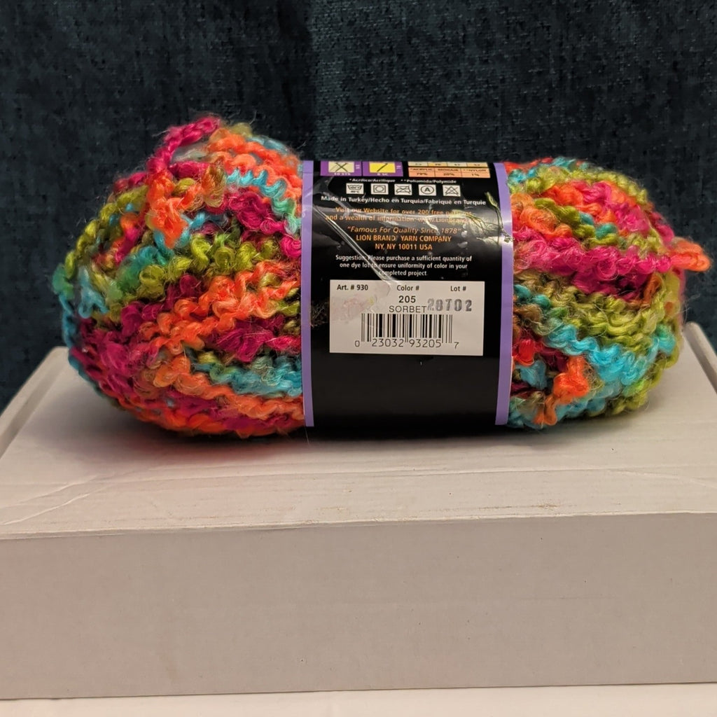 Lion Brand Lion Boucle Yarn Sorbet 205 Mohair Blend Textured Pink Teal Orange