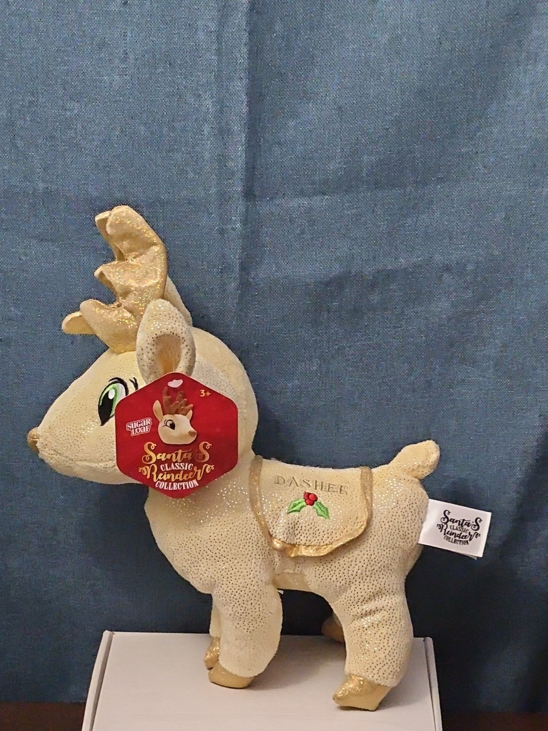 Sugar Loaf Santa’s Classic Reindeer | DASHER White Gold Sparkle Plush | Rare
