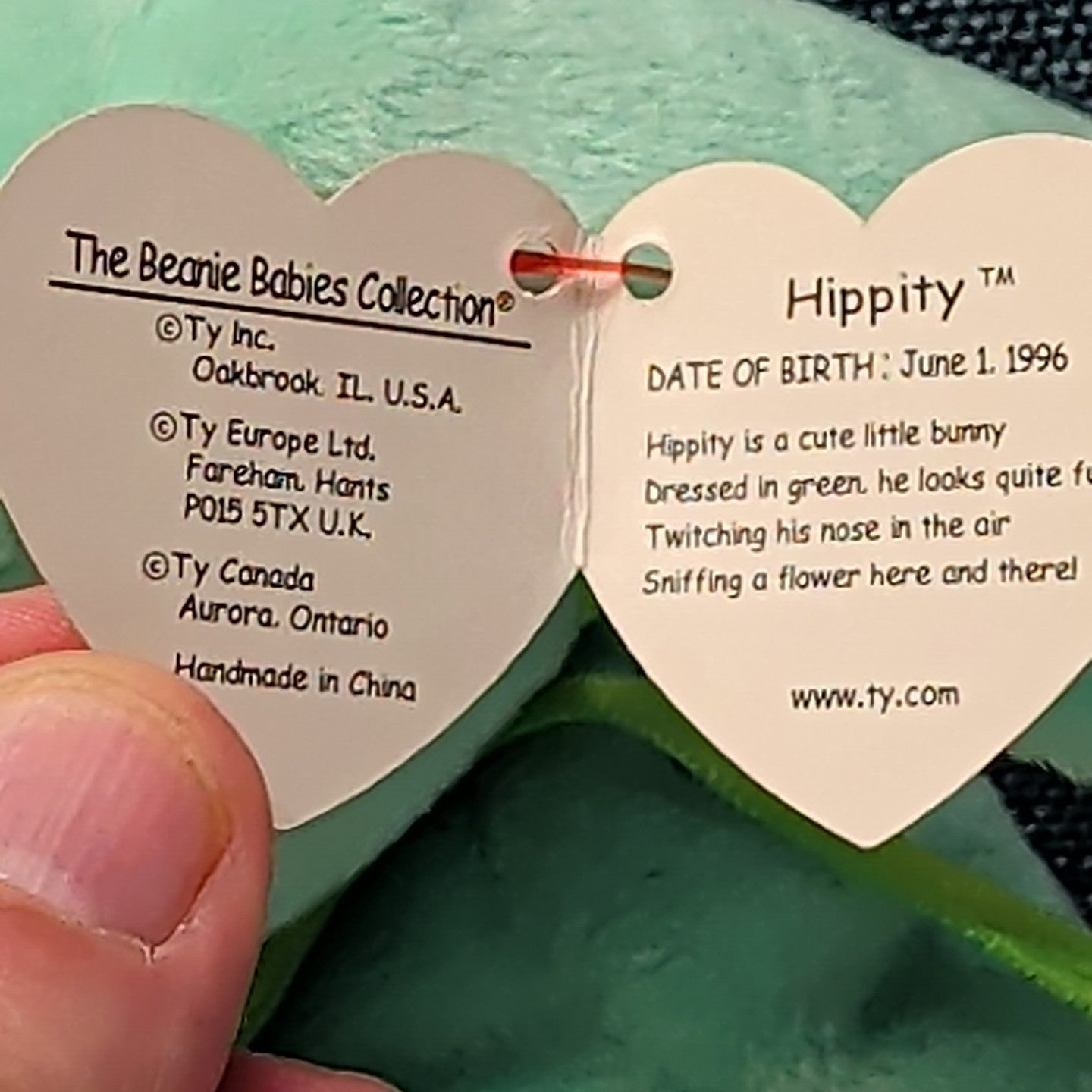 Ty Beanie Baby HIPPITY the Bunny | Retired 1997/1998 | 5th Gen Tag Mint Green