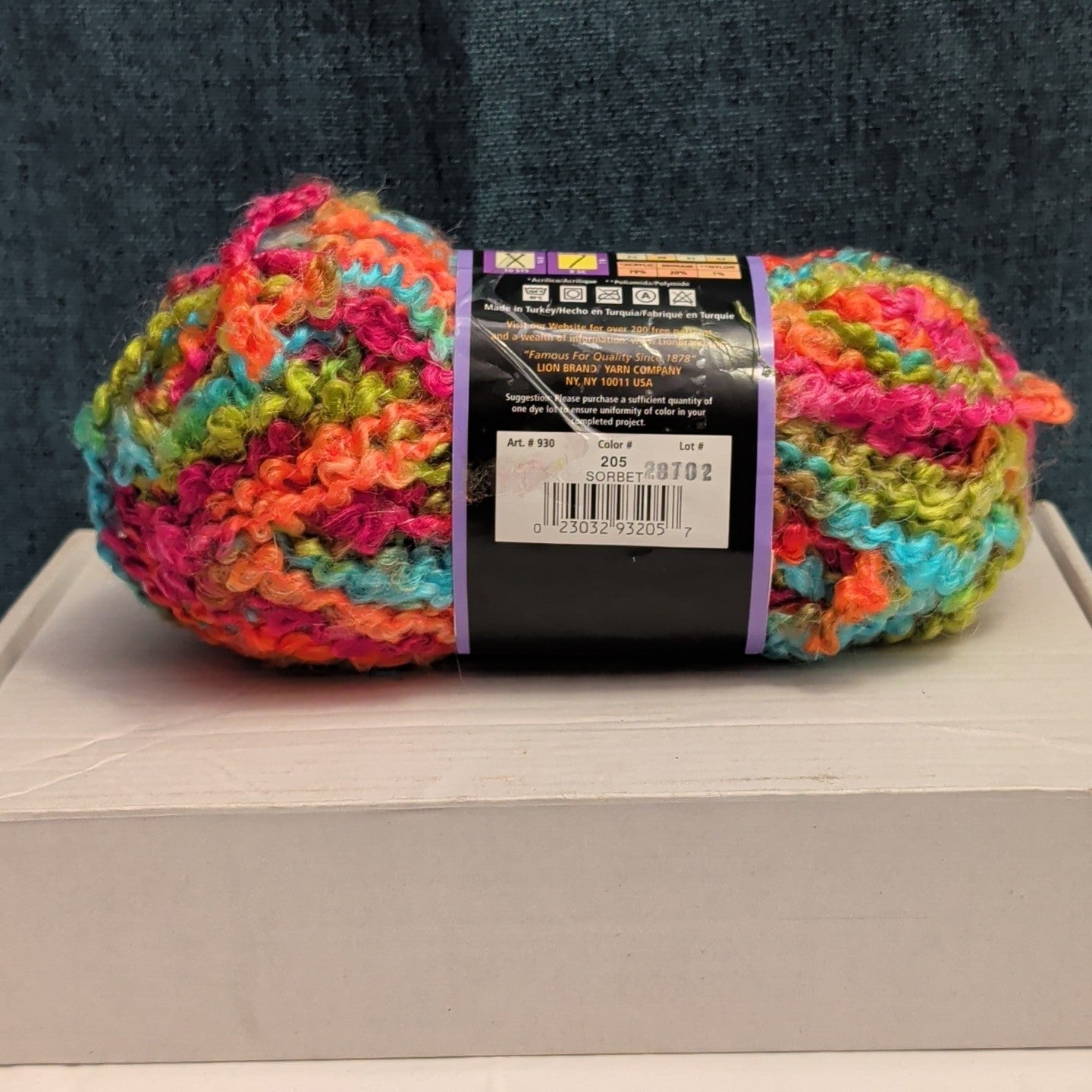 Lion Brand Lion Boucle Yarn Sorbet 205 Mohair Blend Textured Pink Teal Orange