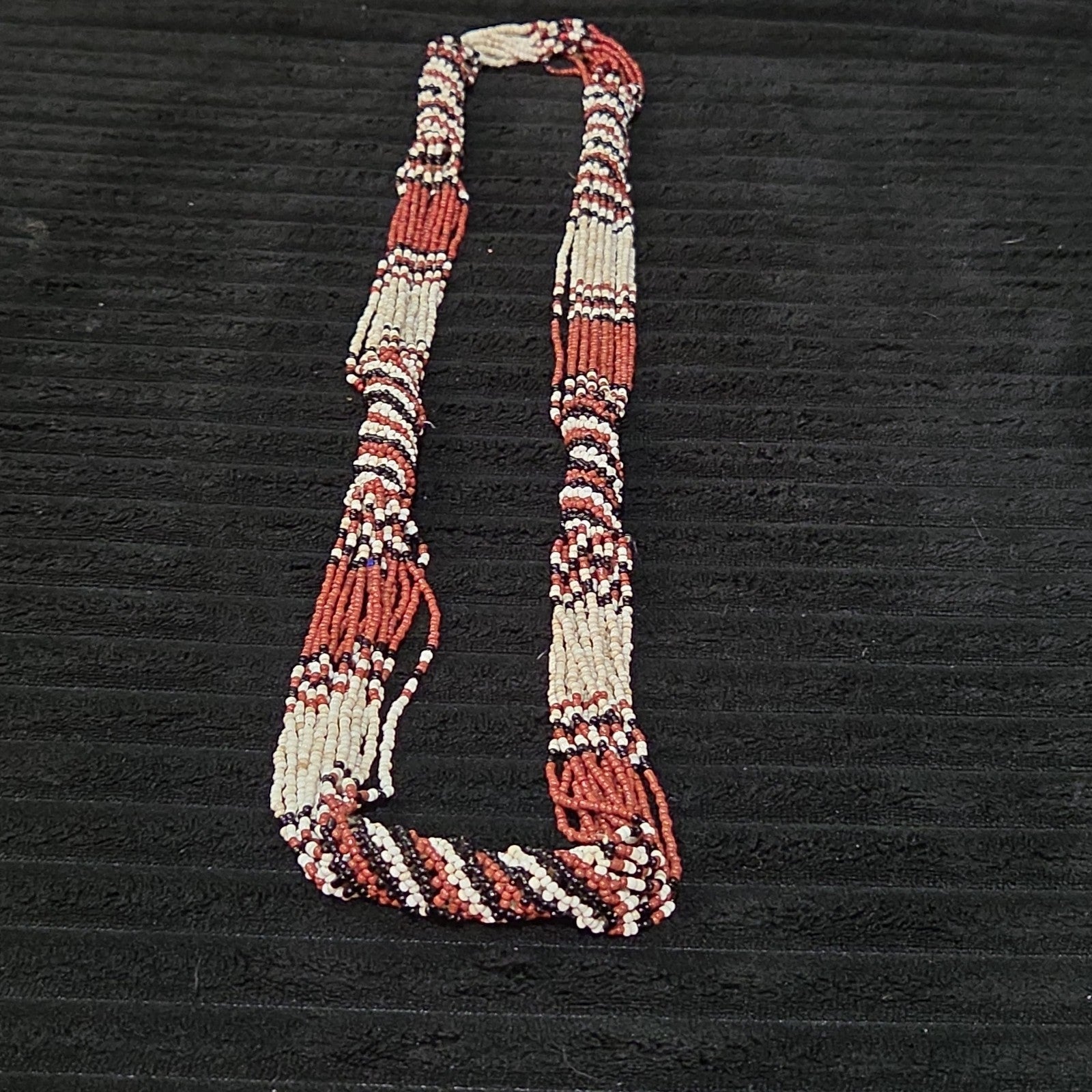 Multi-Strand Seed Bead Twisted Necklace Red Black Boho EUC