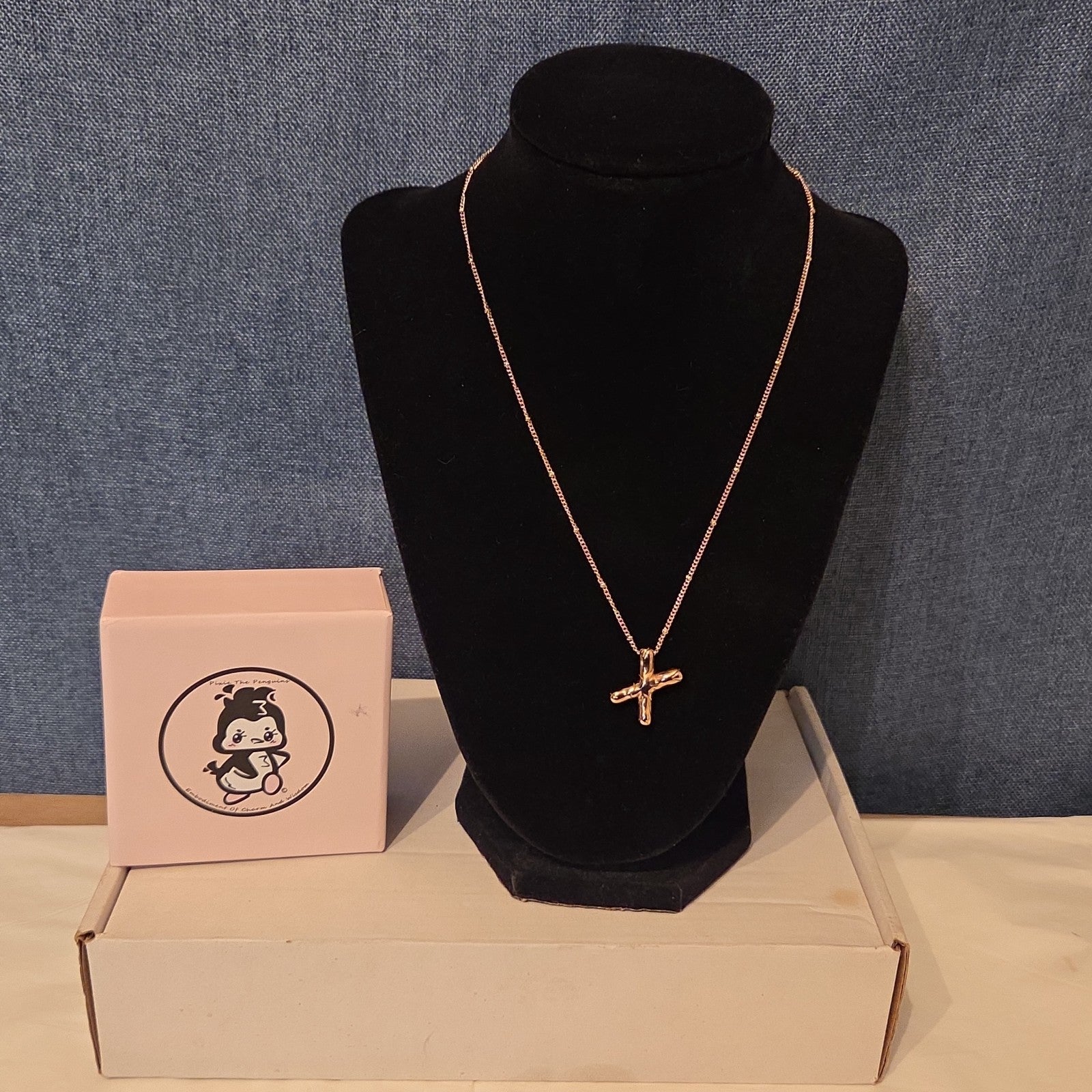 Pixie The Penguin Letter X Necklace Rose Gold Tone Puffy Coquette NIB