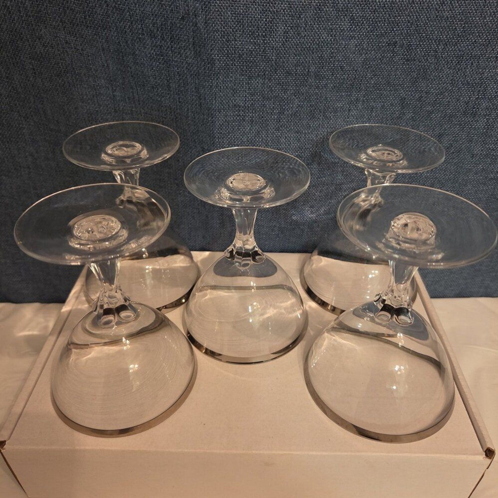 Tiffin Franciscan Brookmar Platinum Rim Champagne Coupe Sherbet Glass Set of 5
