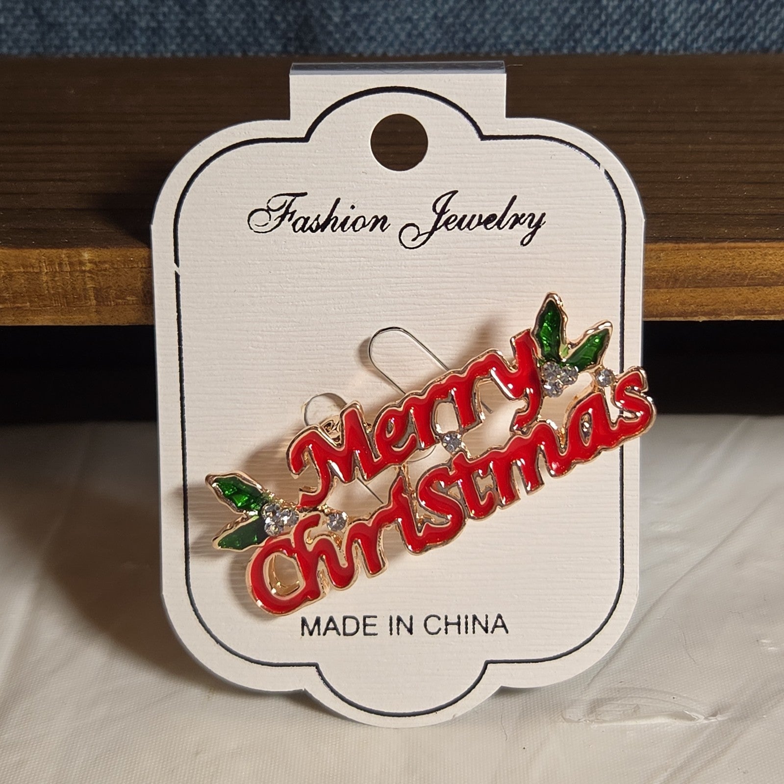Merry Christmas Brooch Red Enamel Rhinestone Holiday Pin NWT