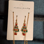 Christmas Tree Necklace Earring Set Gold Tone Enamel Holiday