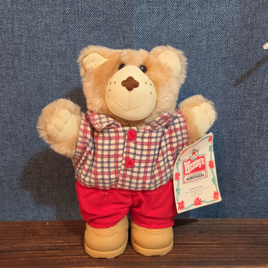 Wendy's Furskins Boone Bear Plush Plaid Outfit 1986 Vintage Holiday Tagged