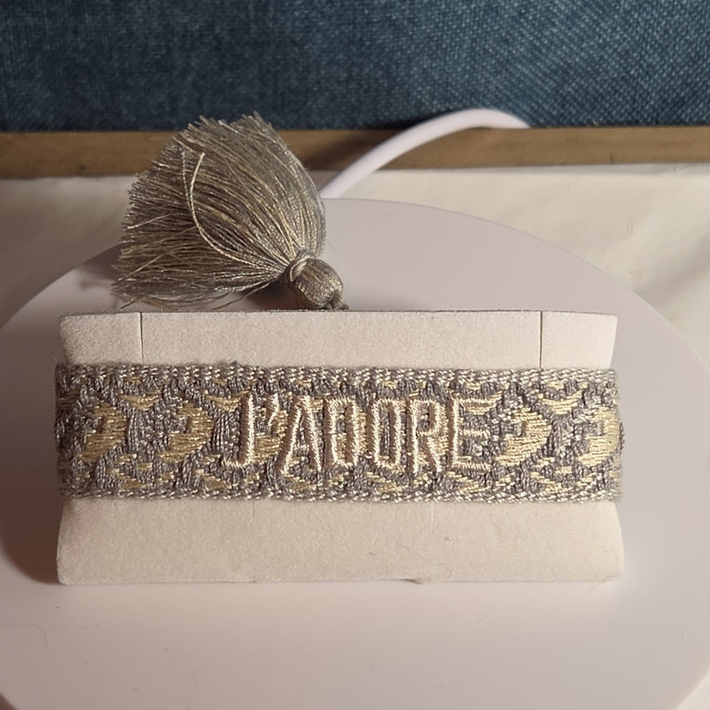 J'Adore Woven Friendship Bracelet Grey Tassel Designer Inspired