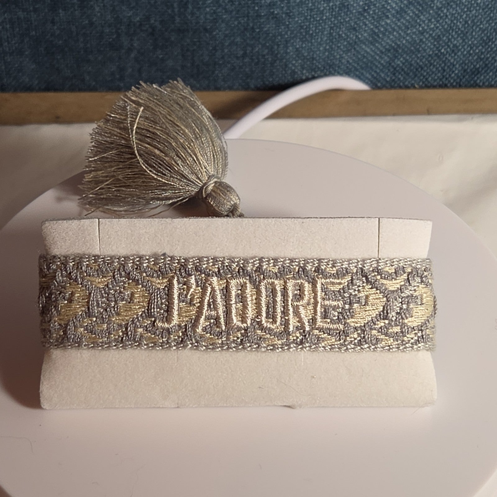 J'Adore Woven Friendship Bracelet Grey Tassel Designer Inspired