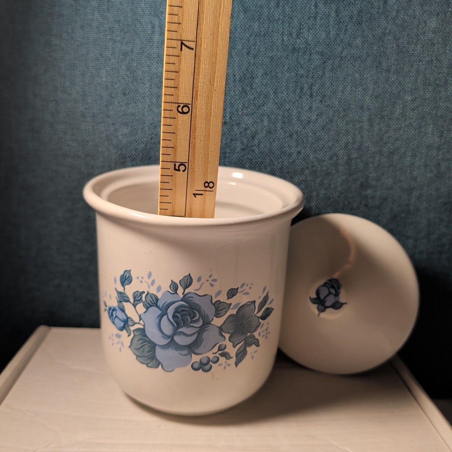Jay Import Blue Rose Ceramic Canister with Lid Floral Farmhouse Decor 5" Jar