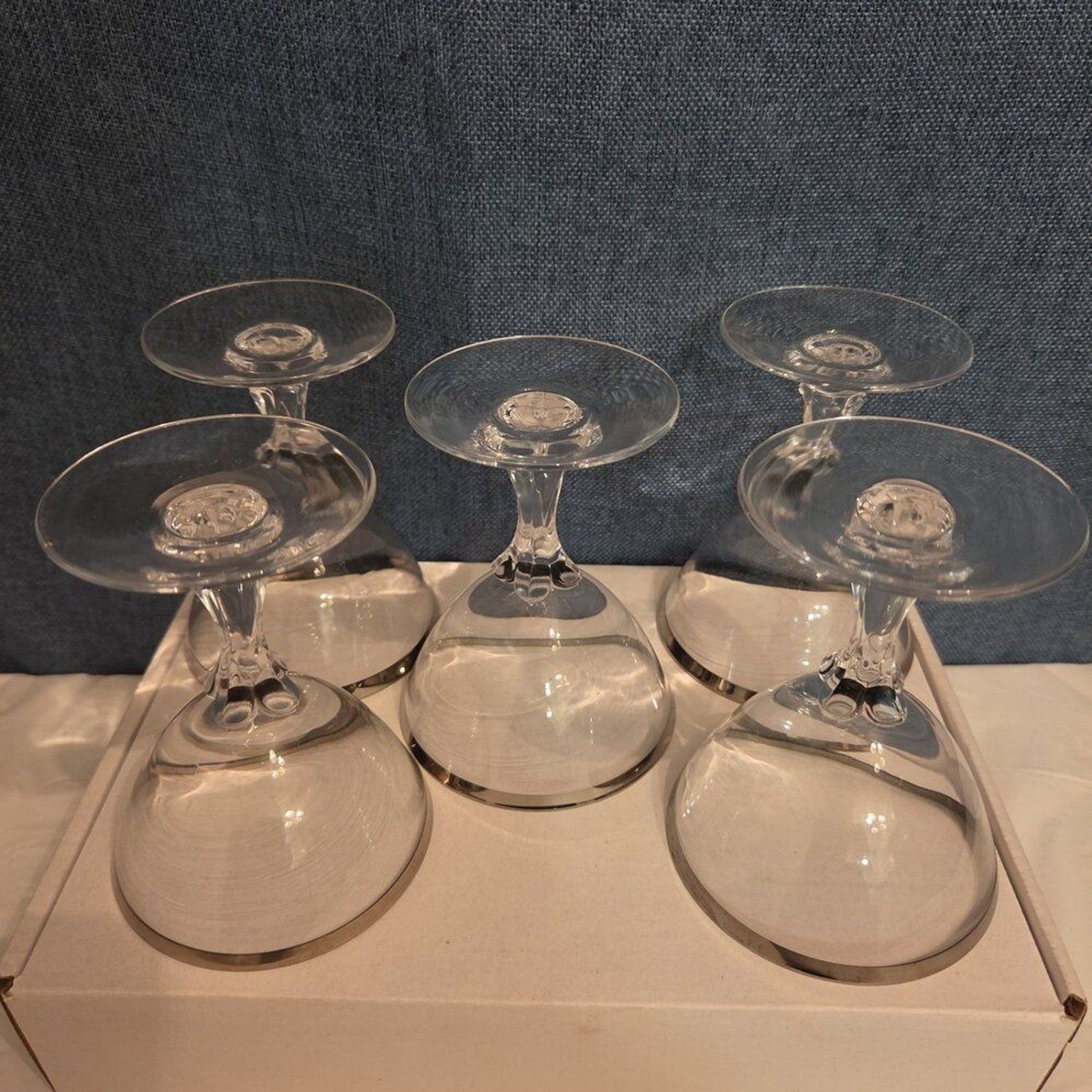 Tiffin Franciscan Brookmar Platinum Rim Champagne Coupe Sherbet Glass Set of 5
