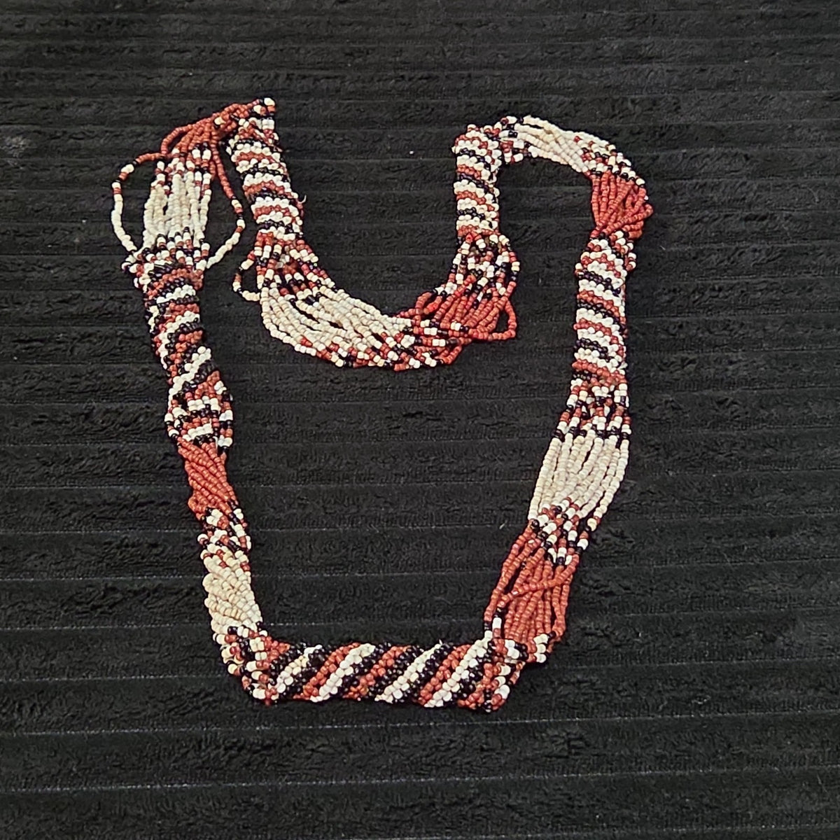 Multi-Strand Seed Bead Twisted Necklace Red Black Boho EUC