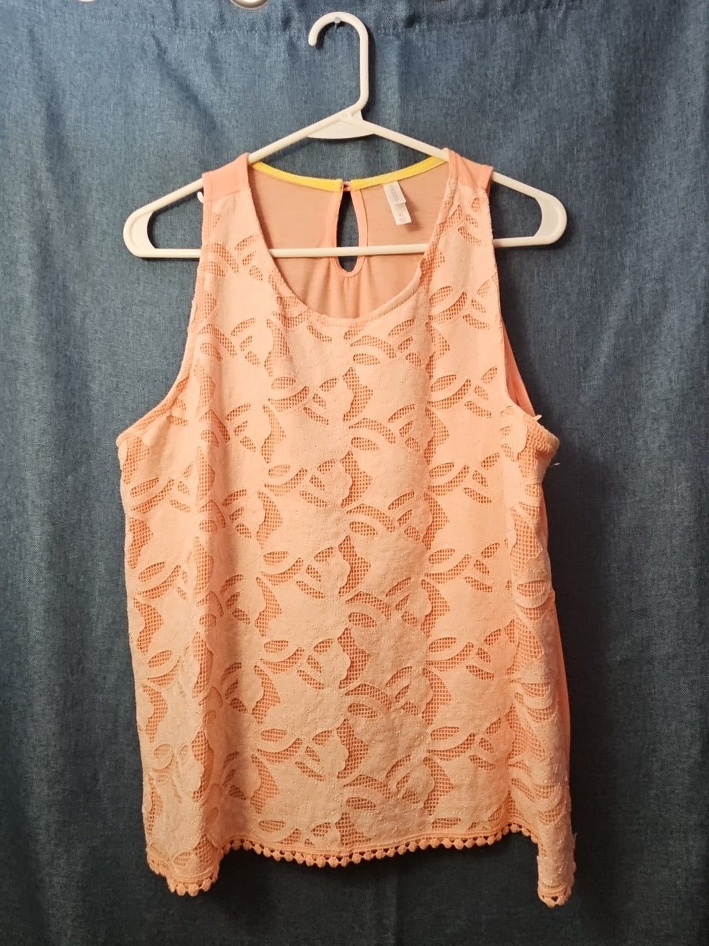 Xhilaration Peach Lace Overlay Tank Top with Pom-Pom Trim