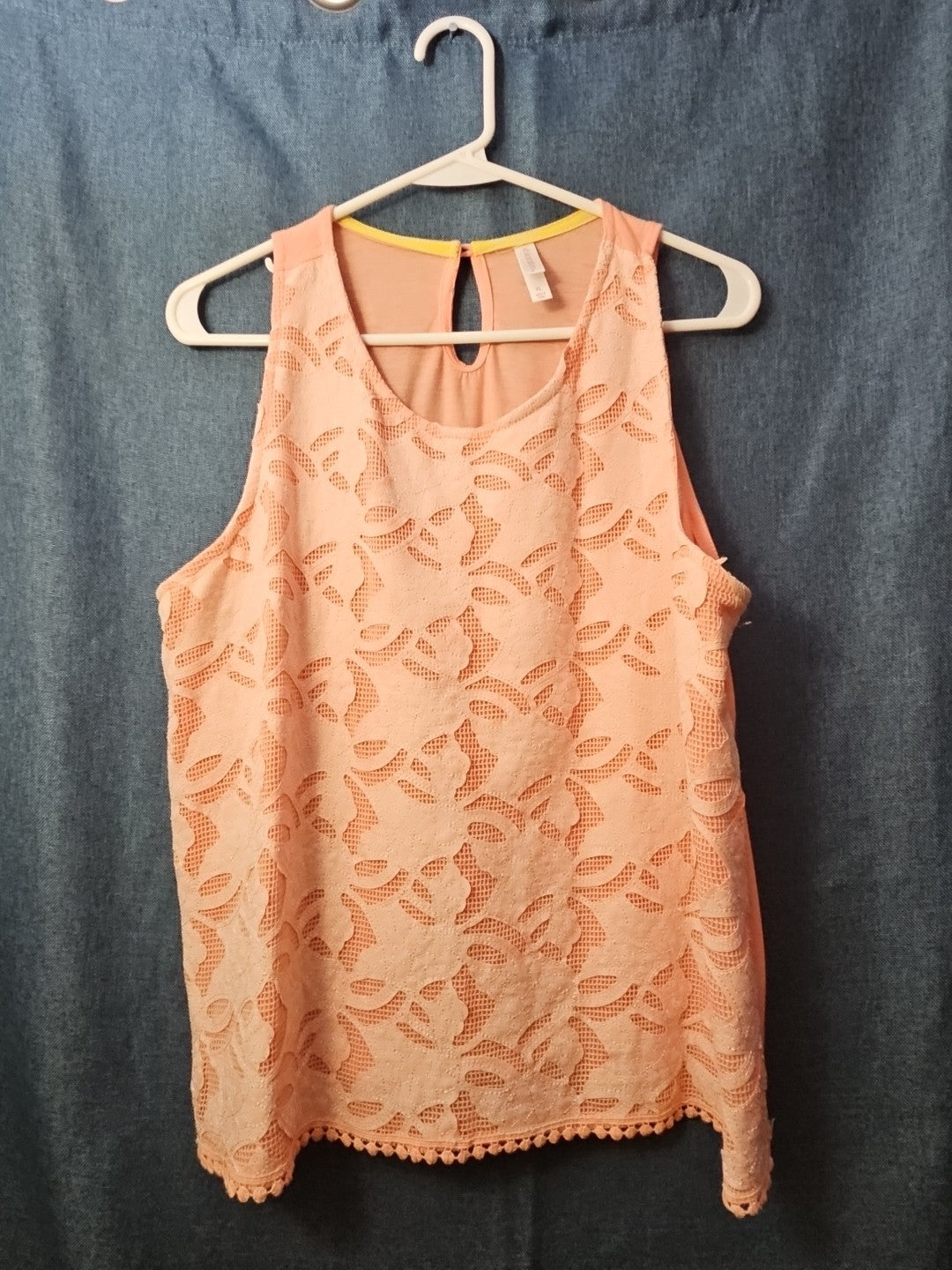 Xhilaration Peach Lace Overlay Tank Top with Pom-Pom Trim