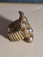 Sarah Coventry Pearl Rhinestone Flower Ring Vintage  Adjustable