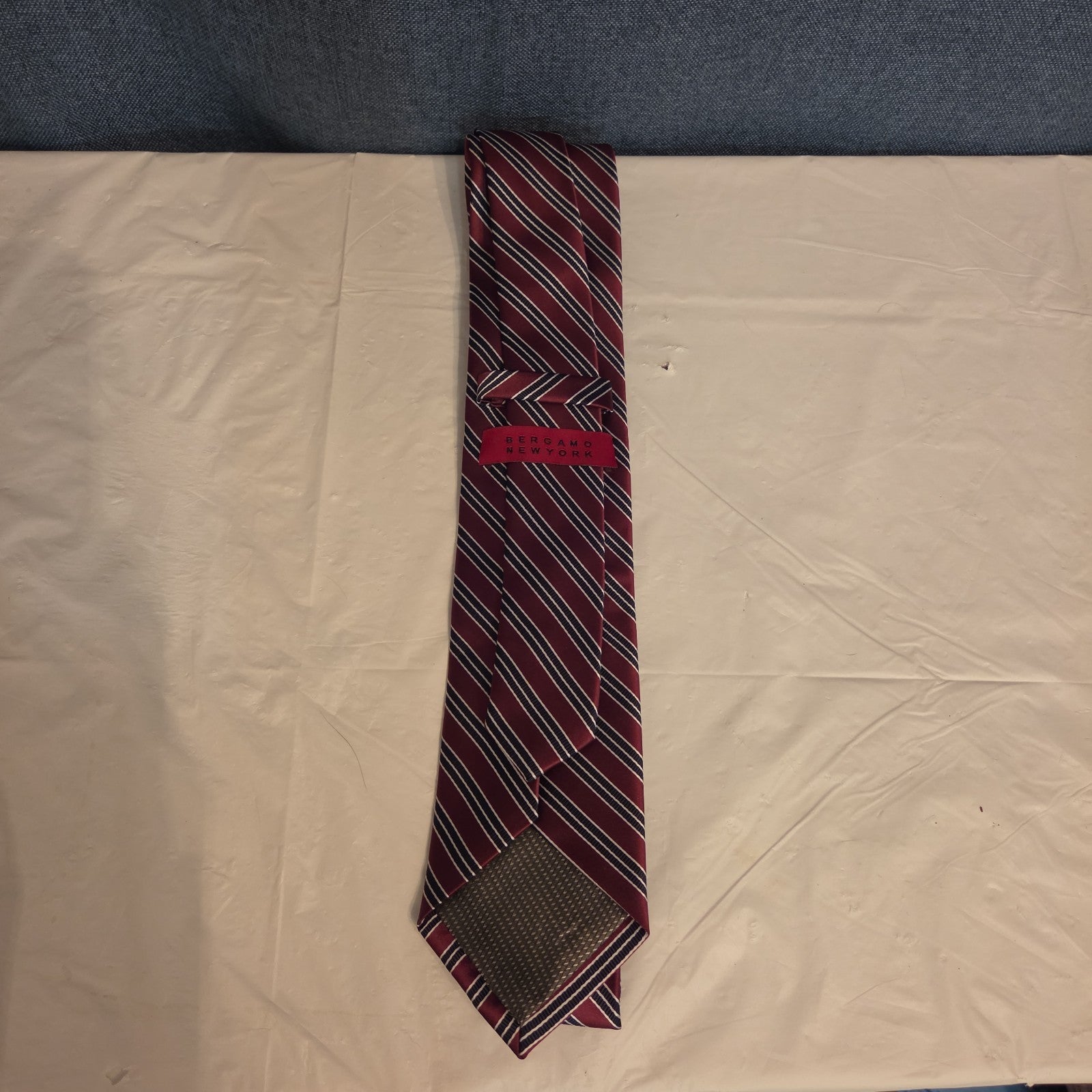 Bergamo New York Tie Burgundy Red Silver Striped Mens Silk Necktie Regimental