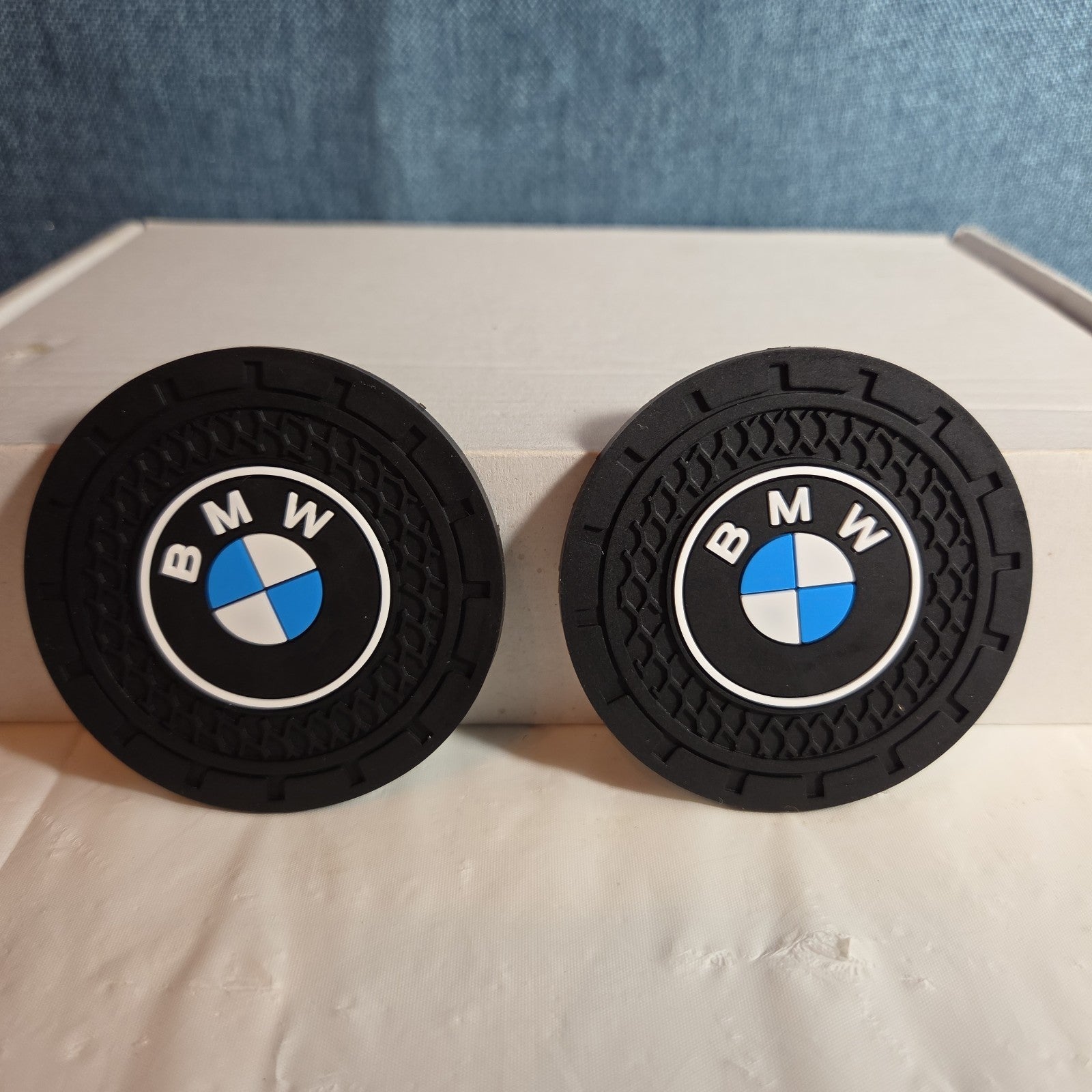 BMW Cup Holder Coasters Silicone Black Blue Auto Accessory