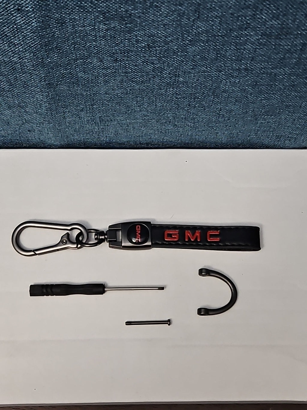 Genuine Leather GMC Car Keychain Set | Black Metal Key Ring Screwdriver Included