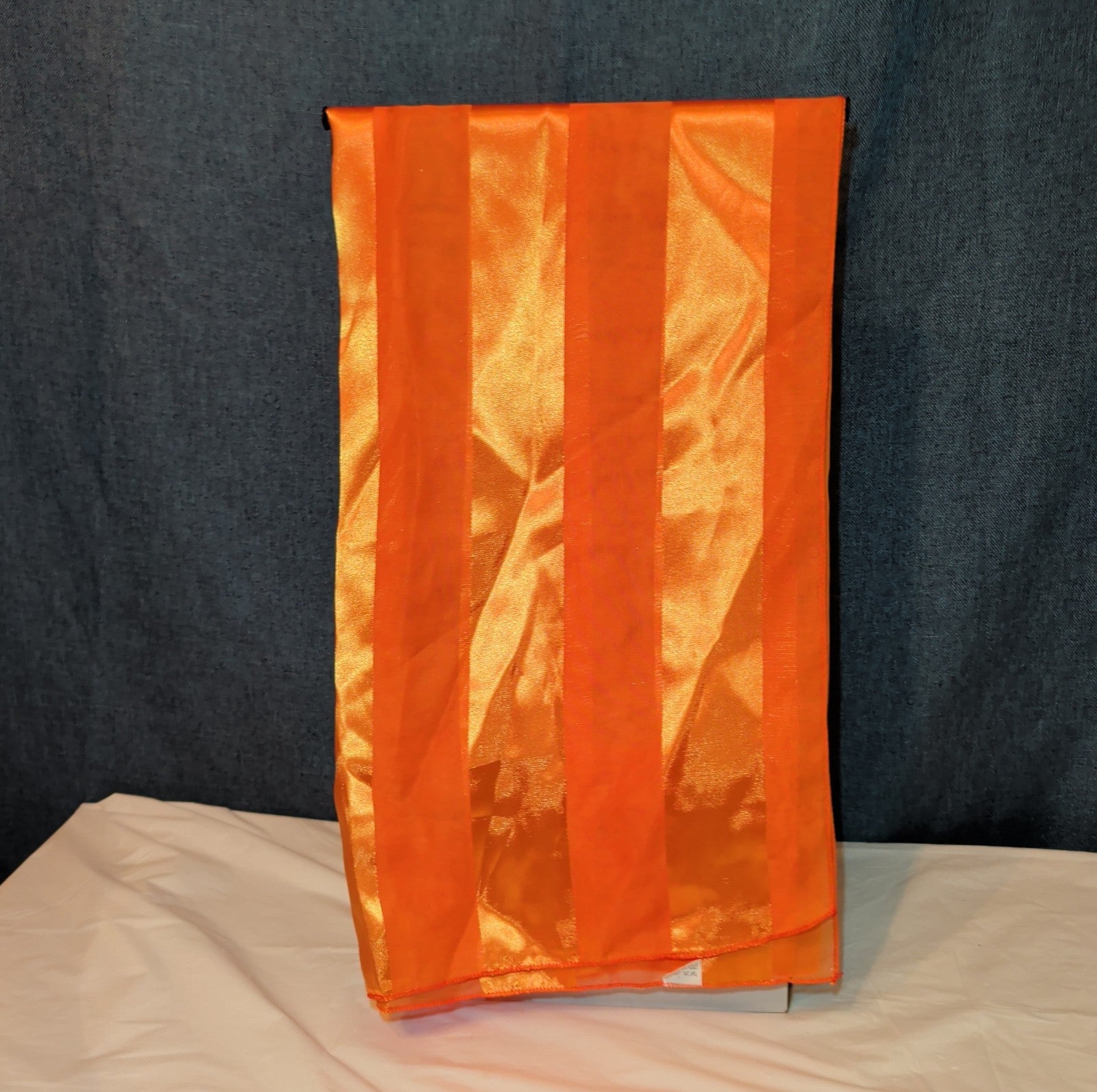 Vintage Orange Striped Scarf Sheer Satin Oblong Rectangular Wrap Retro