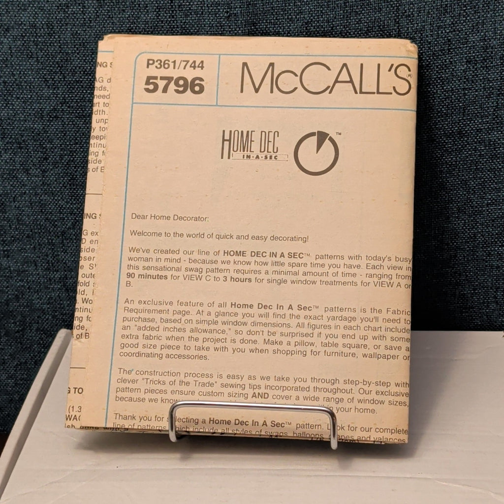 Vintage McCALL'S 5796 Sewing Pattern | Window Swags & Jabots | Curtains 1992 OOP