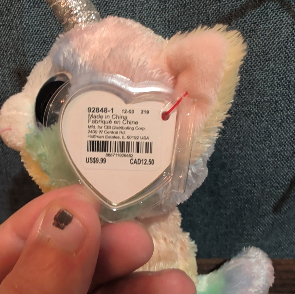 Ty Beanie Boos Heather Uni-Kitty 6" Plush Pastel Rainbow