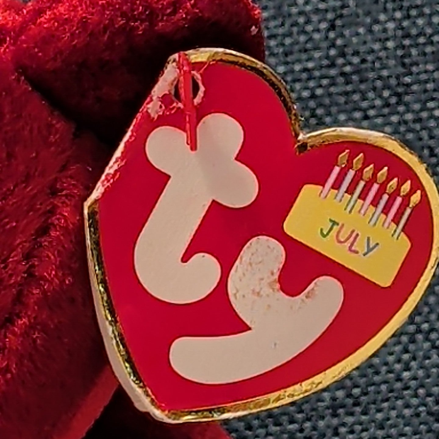 ​Ty Beanie Baby JULY Birthday Bear 2002 Red Teddy Silver Party Hat with Tag